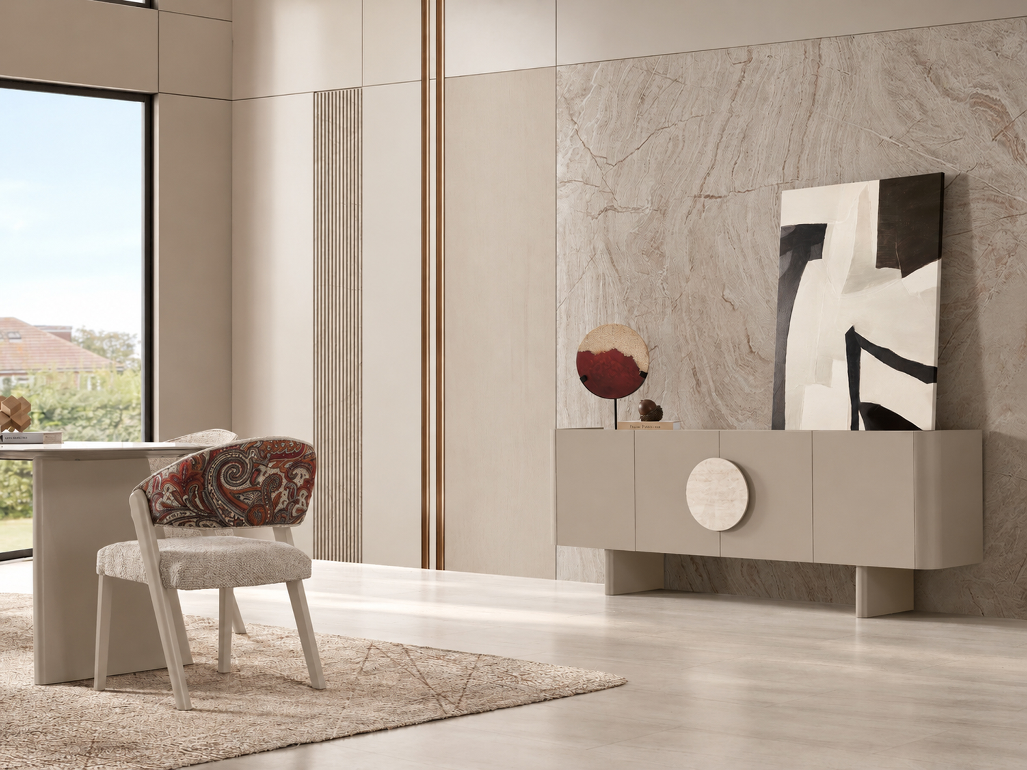 Bej Tonlarda Modern Salon ve Konsol