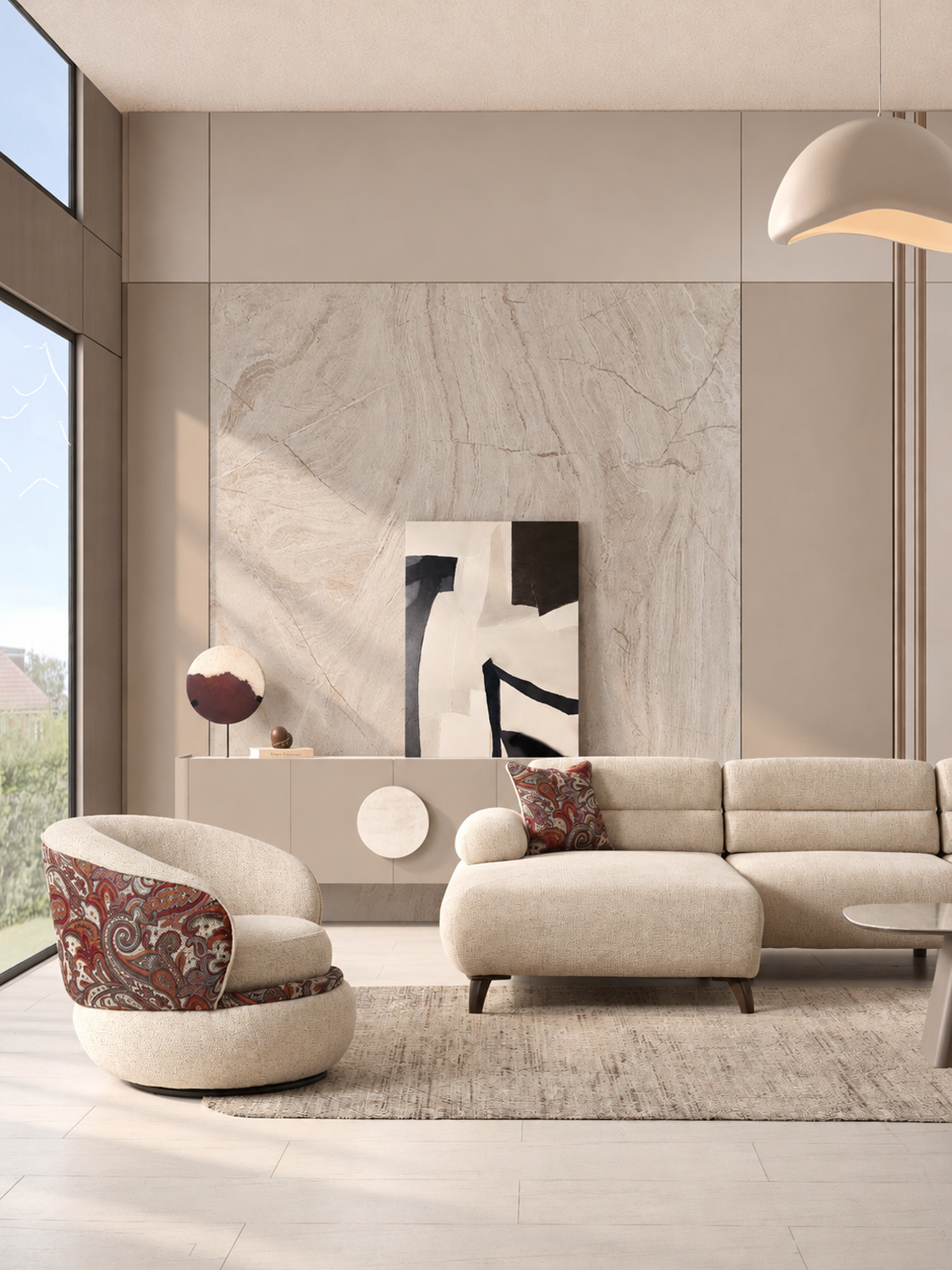 Mat Bej Tonlarda Modern Salon